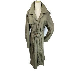 Vintage Banana Republic Long Trench‎ Coat Size Large Safari Nylon Rain Khaki